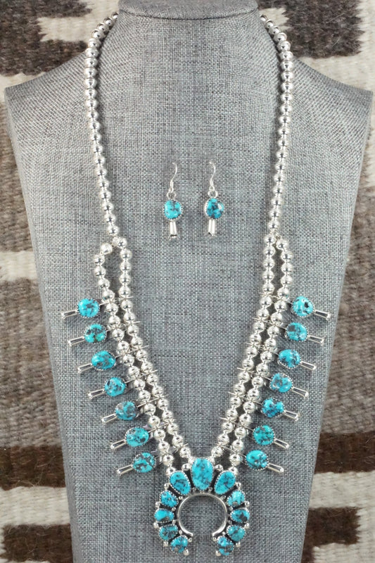 Turquoise & Sterling Silver Squash Blossom & Earrings - Califreda Roanhorse