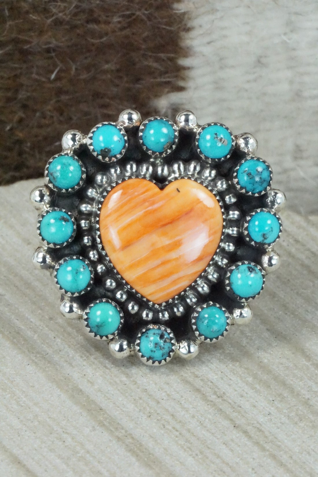 Spiny Oyster, Turquoise & Sterling Silver Ring - Sandra Parkett - Size 9.5 (Adj)