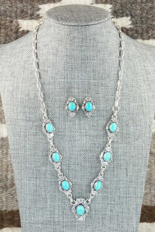 Turquoise & Sterling Silver Necklace and Earrings Set - Roie Jaque
