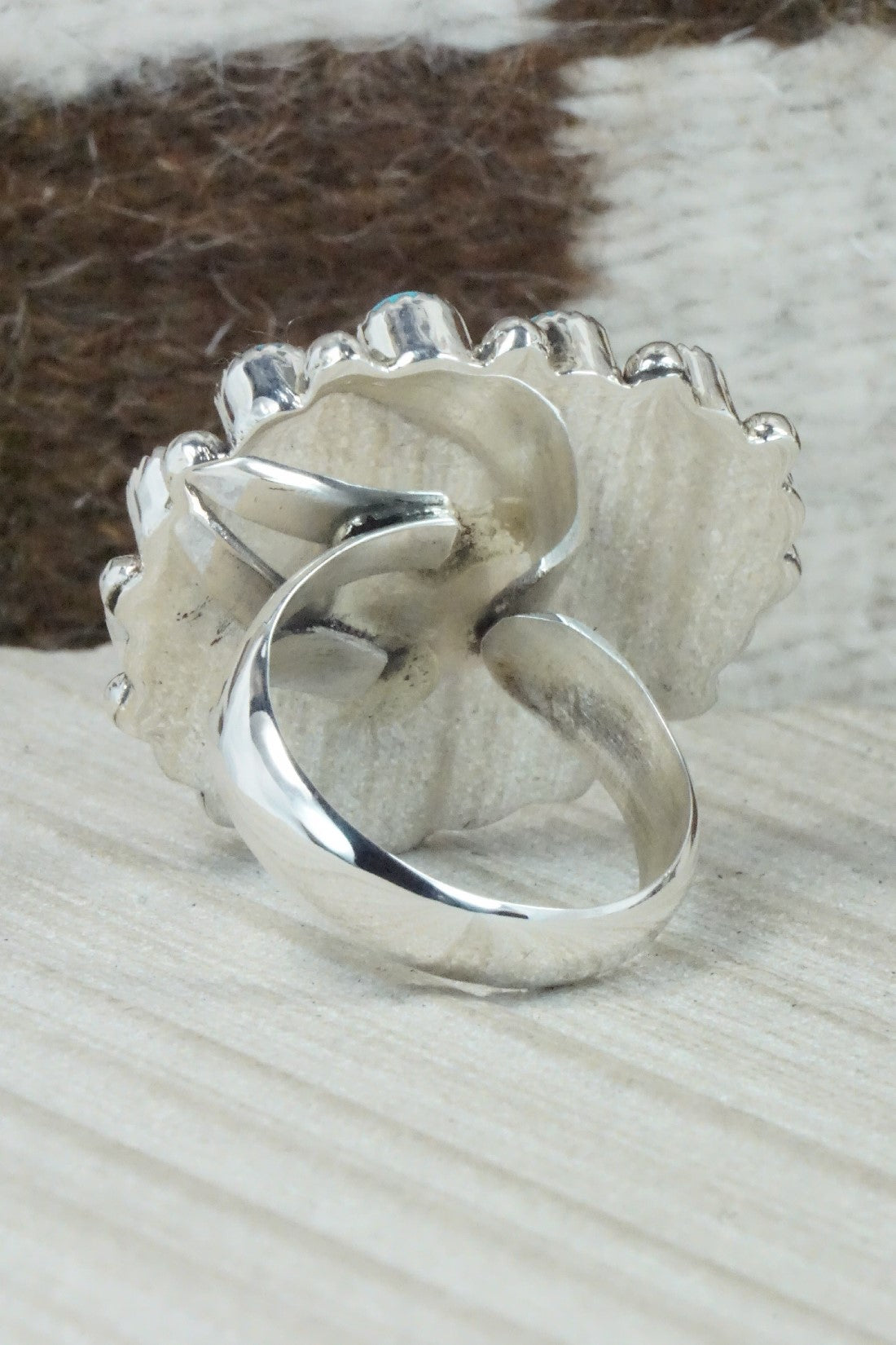 Spiny Oyster, Turquoise & Sterling Silver Ring - Sandra Parkett - Size 9.5 (Adj)