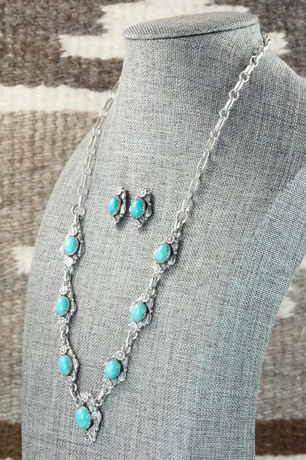 Turquoise & Sterling Silver Necklace and Earrings Set - Roie Jaque