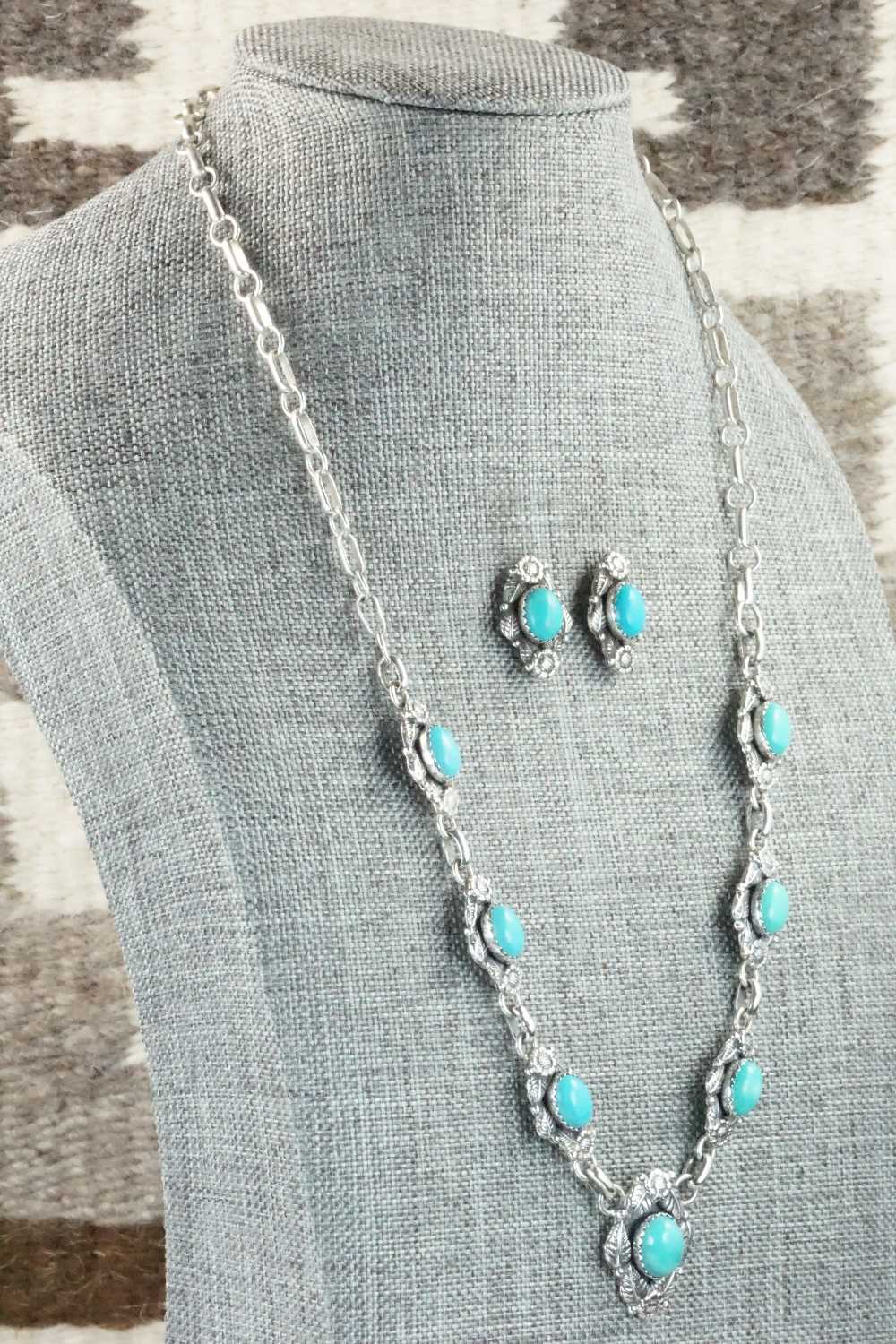 Turquoise & Sterling Silver Necklace and Earrings Set - Roie Jaque