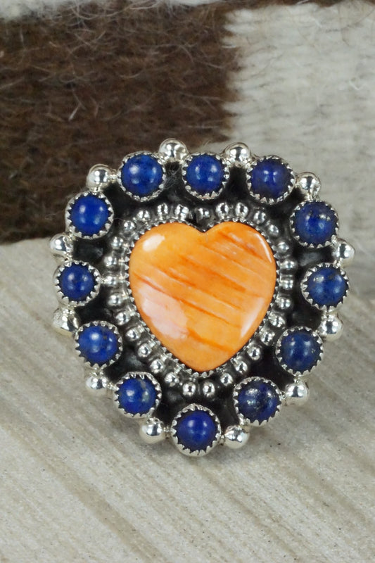 Spiny Oyster, Lapis & Sterling Silver Ring - Sandra Parkett - Size 8 (Adj.)