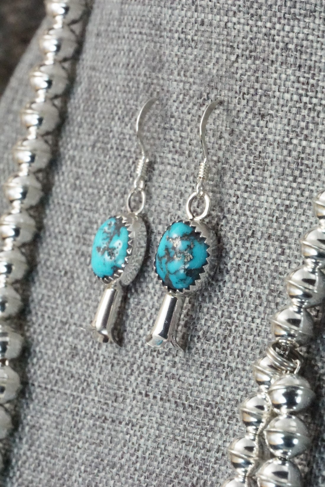Turquoise & Sterling Silver Squash Blossom & Earrings - Califreda Roanhorse