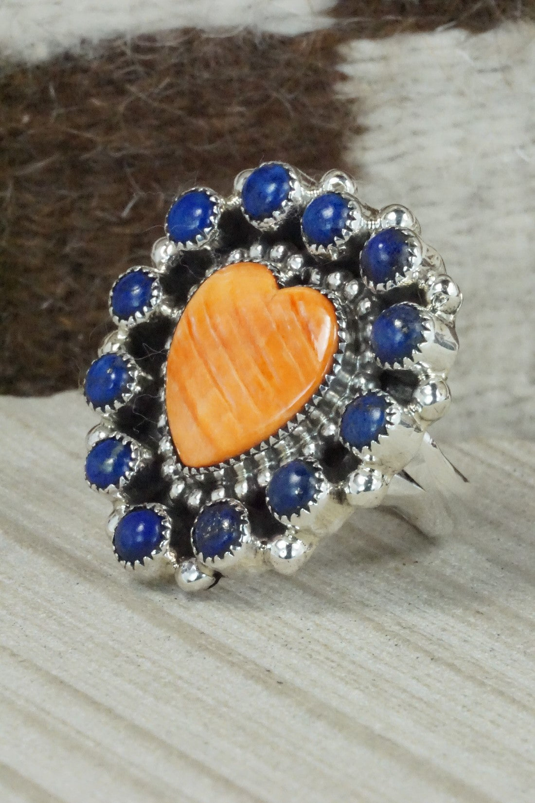 Spiny Oyster, Lapis & Sterling Silver Ring - Sandra Parkett - Size 8 (Adj.)