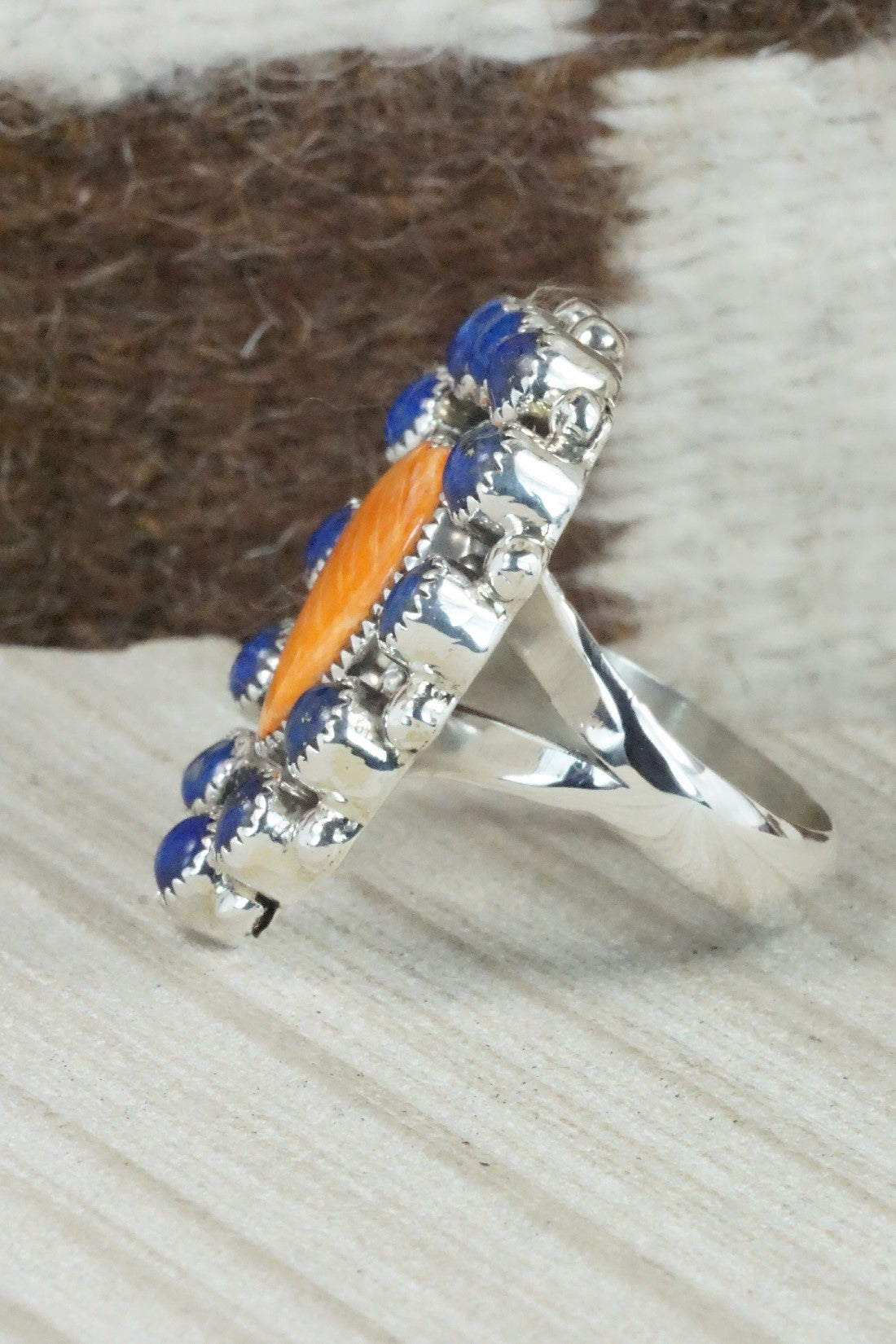 Spiny Oyster, Lapis & Sterling Silver Ring - Sandra Parkett - Size 8 (Adj.)