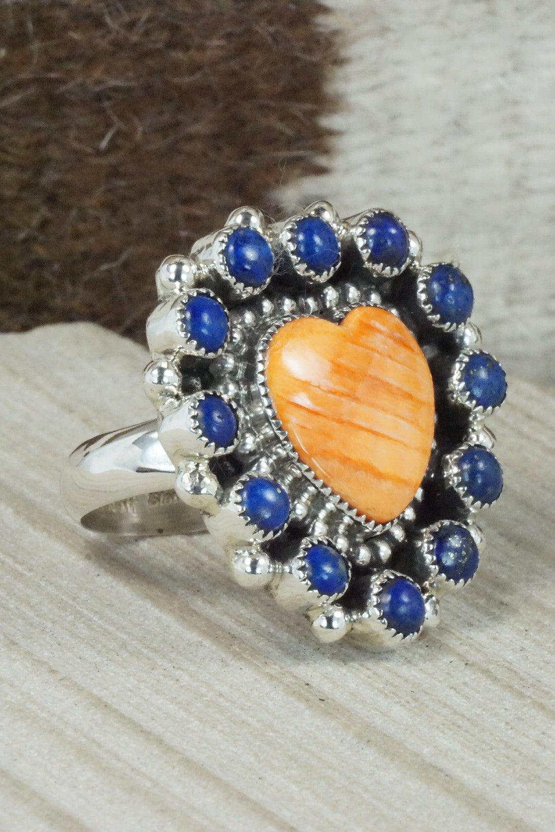 Spiny Oyster, Lapis & Sterling Silver Ring - Sandra Parkett - Size 8 (Adj.)