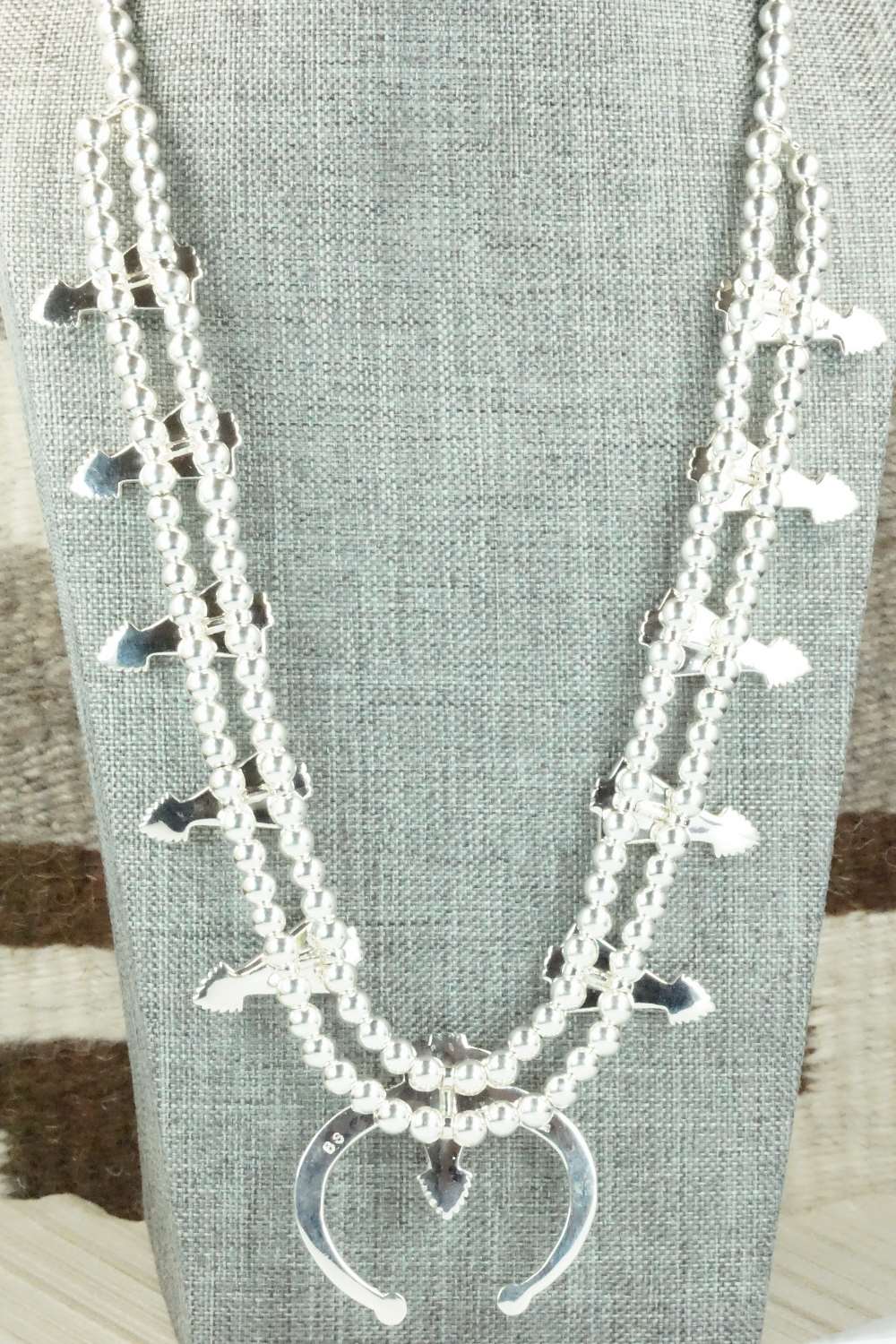 Multi Stone & Sterling Silver Squash Blossom Necklace and Earrings - Zuni