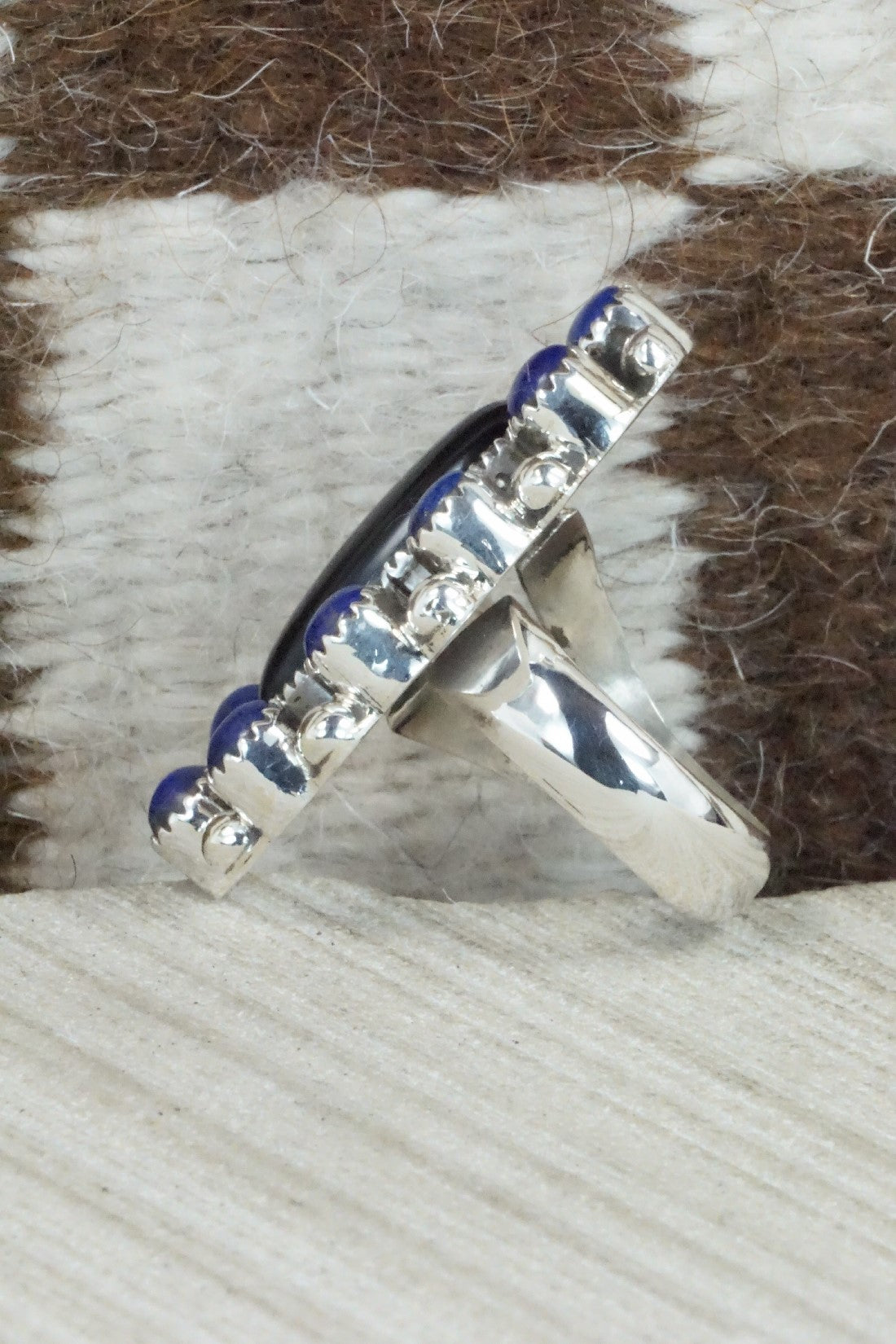 Onyx, Lapis & Sterling Silver Ring - Sandra Parkett - Size 7.5 (Adj.)