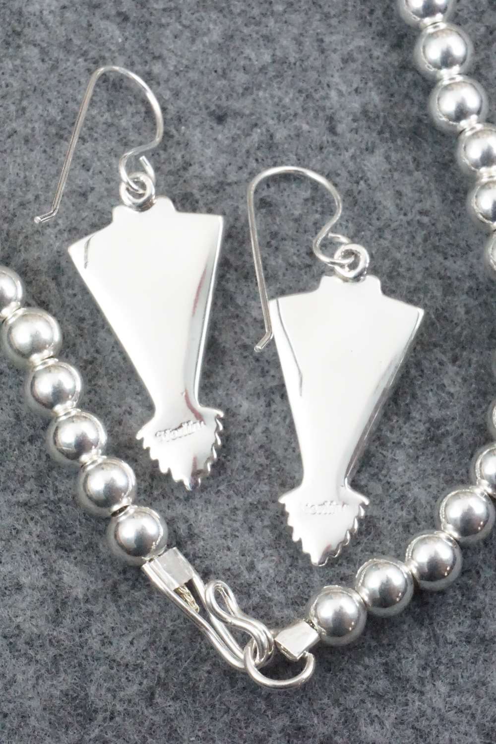 Multi Stone & Sterling Silver Squash Blossom Necklace and Earrings - Zuni