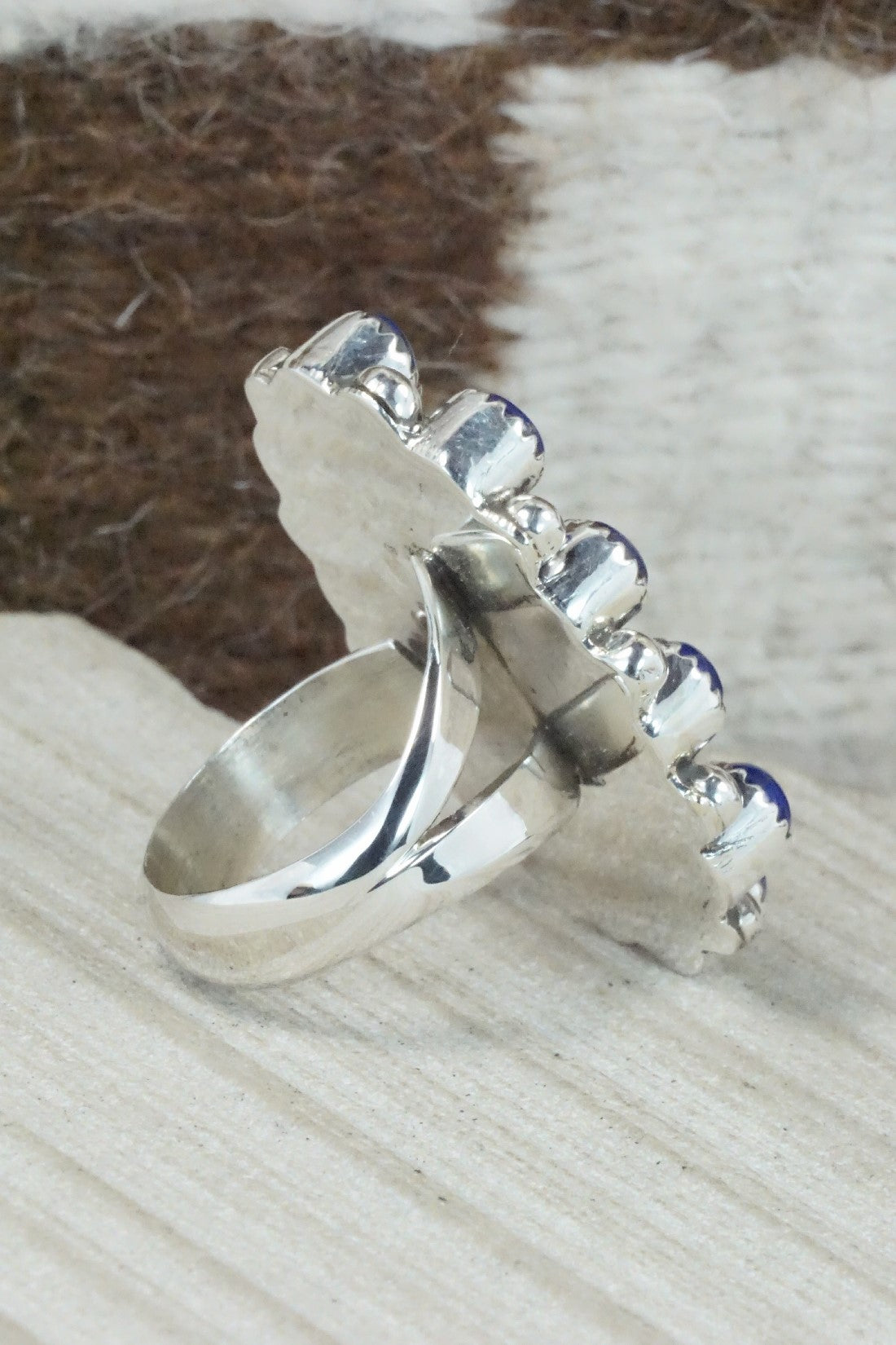Onyx, Lapis & Sterling Silver Ring - Sandra Parkett - Size 7.5 (Adj.)
