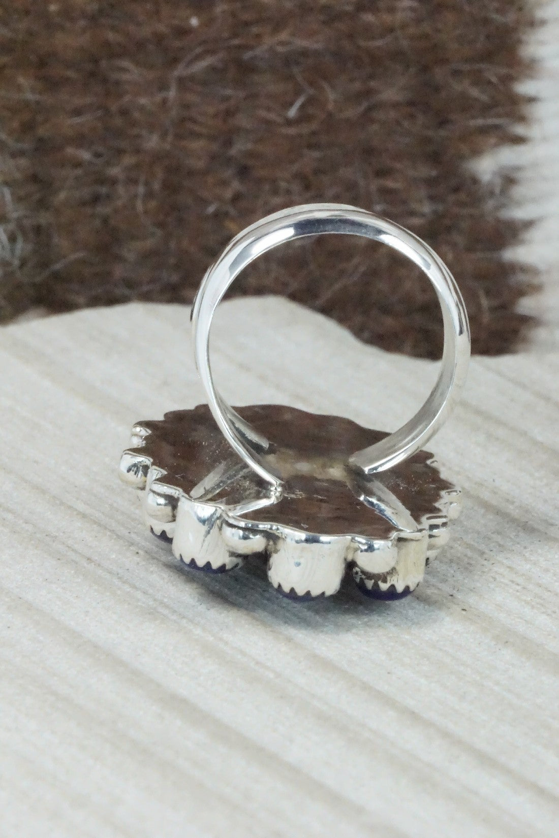 Onyx, Lapis & Sterling Silver Ring - Sandra Parkett - Size 7.5 (Adj.)