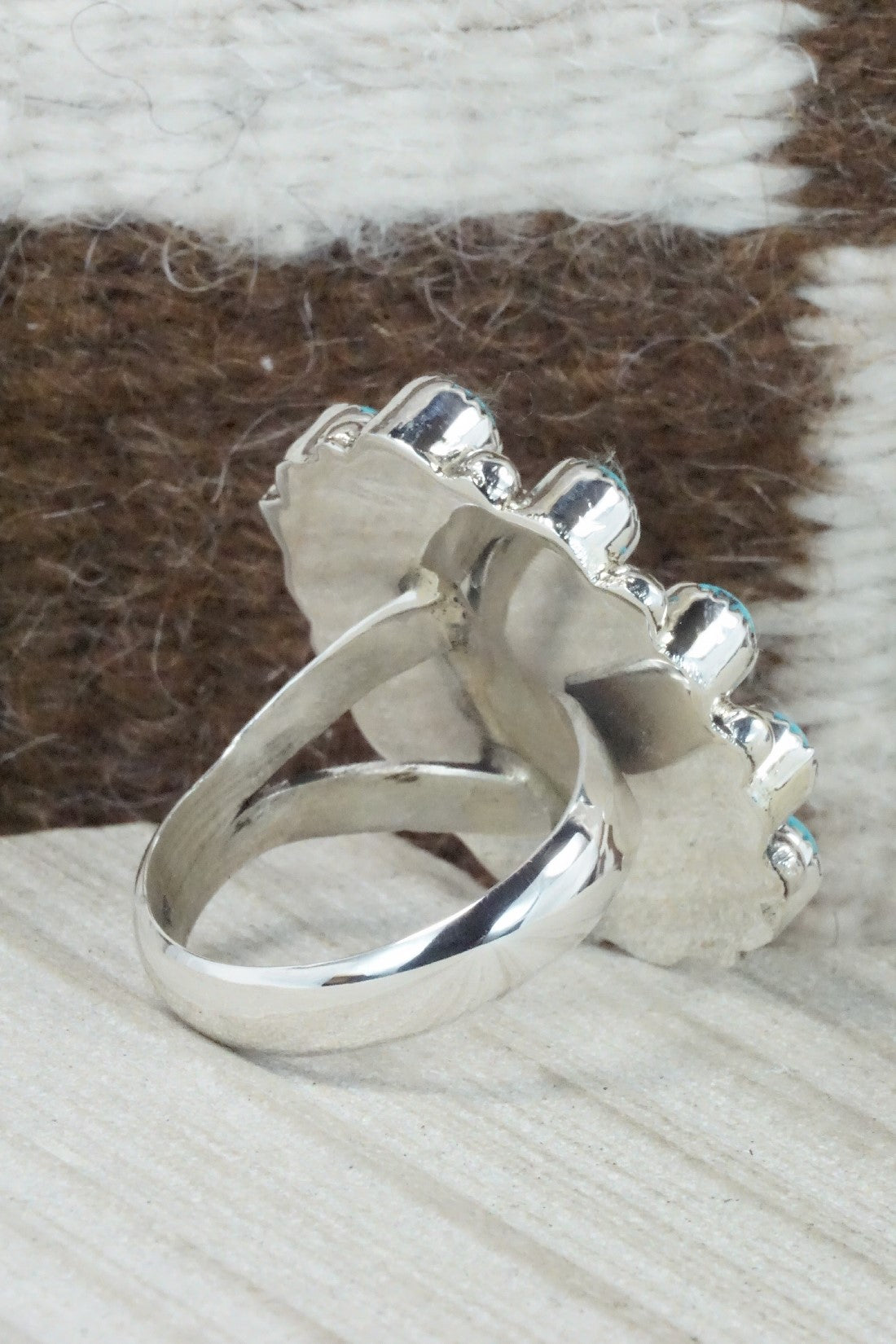 Turquoise, Onyx & Sterling Silver Ring - Sandra Parkett - Size 8 (Adj.)