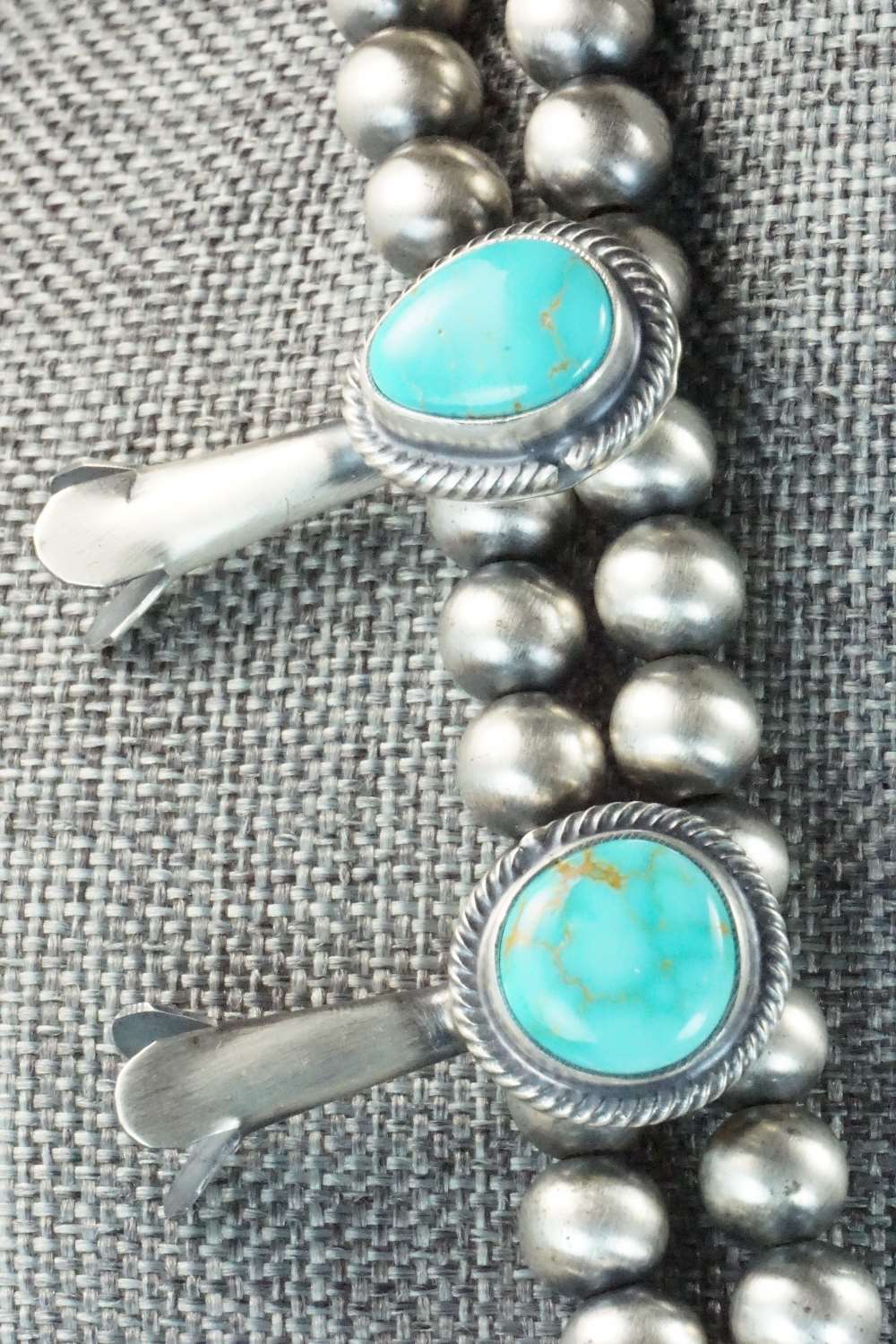 Turquoise & Sterling Silver Squash Blossom Necklace and Earrings - Thomas Francisco