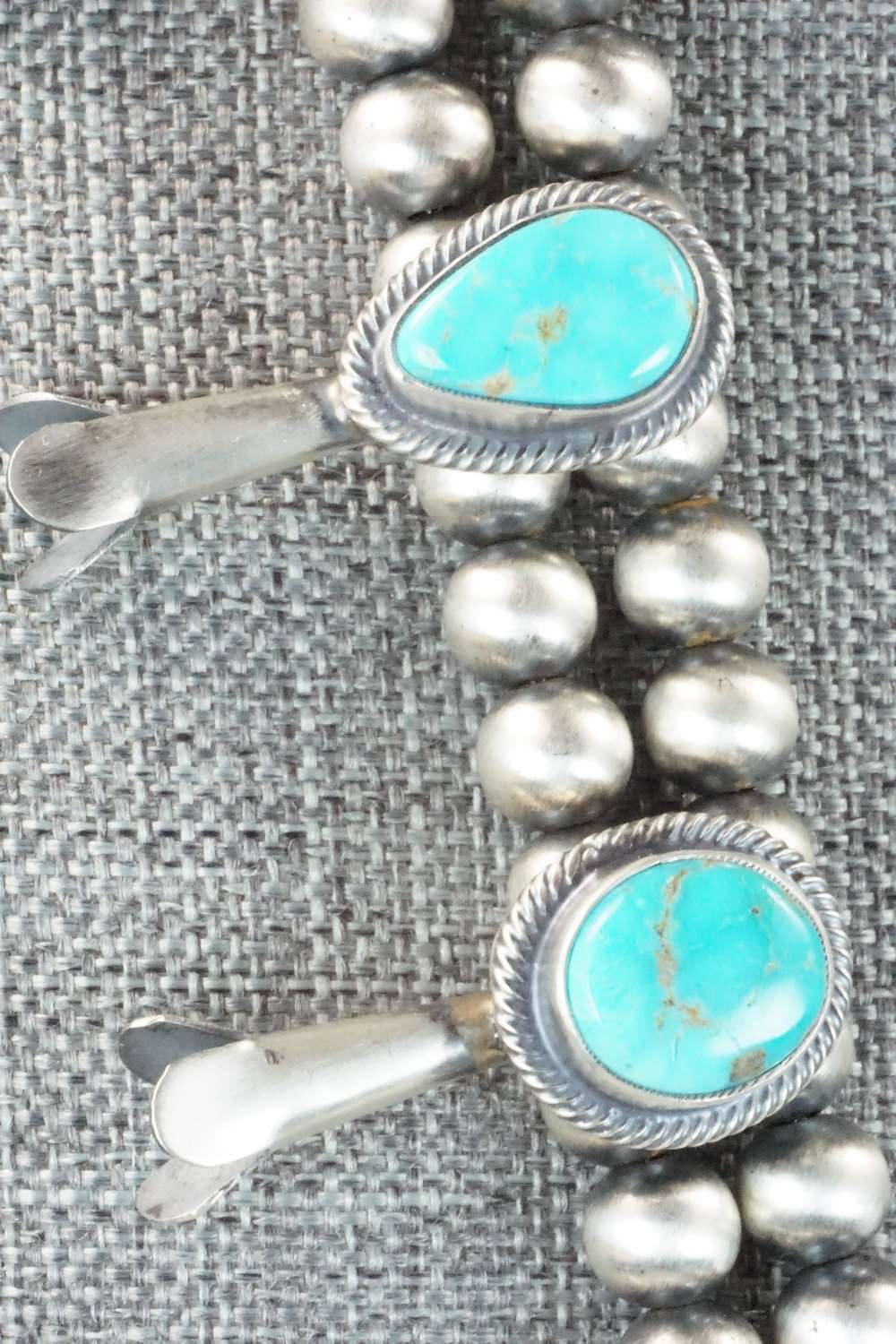 Turquoise & Sterling Silver Squash Blossom Necklace and Earrings - Thomas Francisco