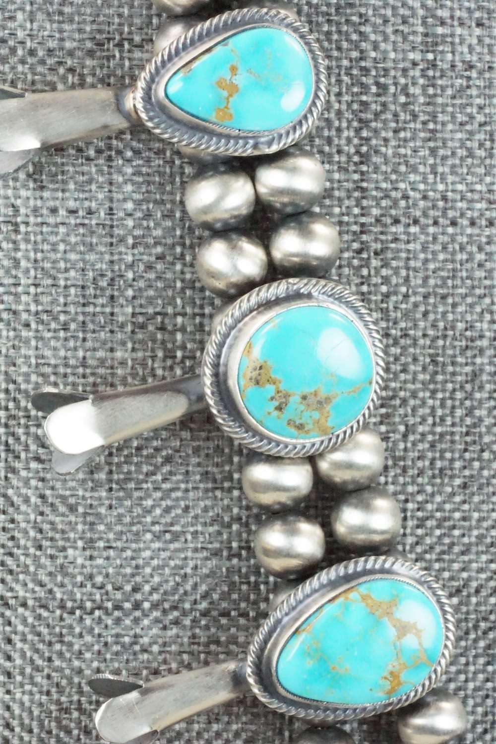 Turquoise & Sterling Silver Squash Blossom Necklace and Earrings - Thomas Francisco