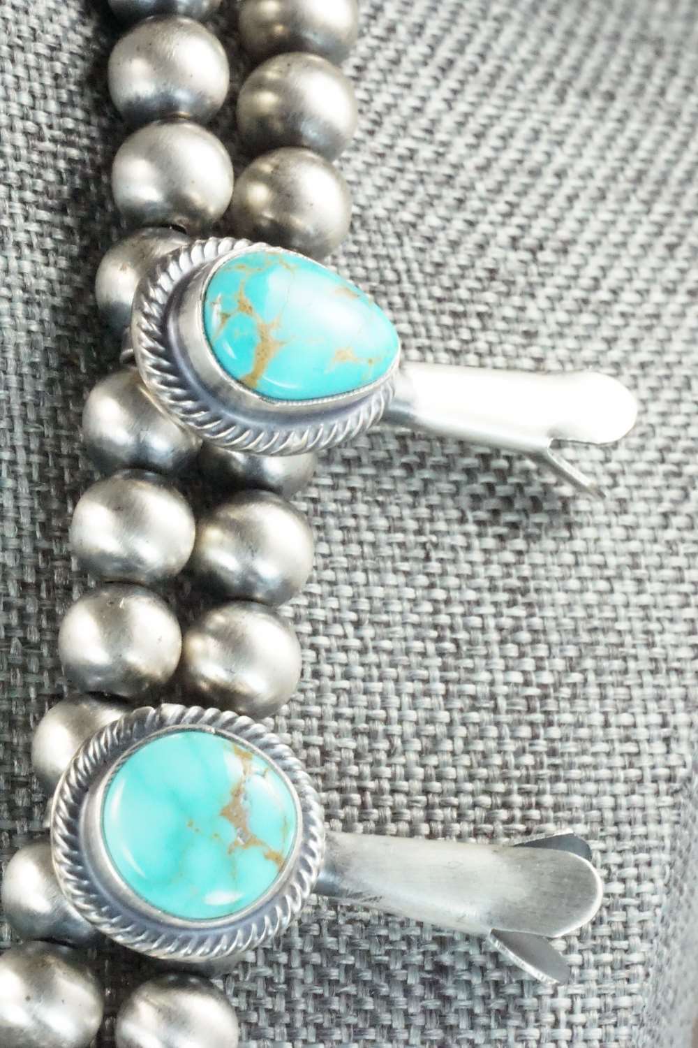 Turquoise & Sterling Silver Squash Blossom Necklace and Earrings - Thomas Francisco