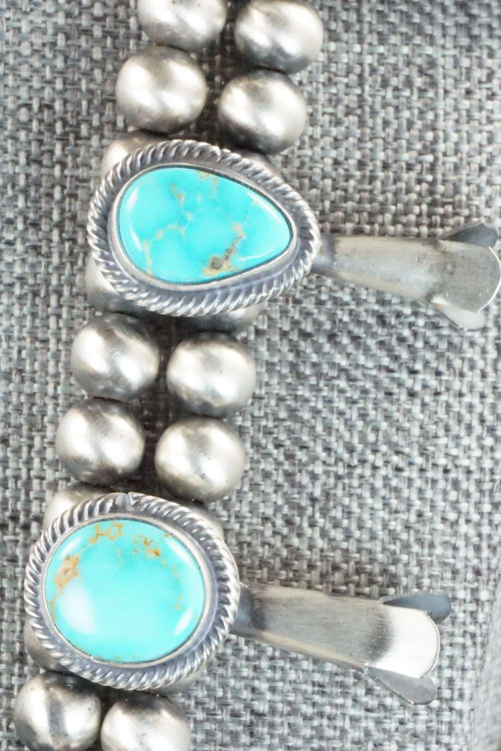 Turquoise & Sterling Silver Squash Blossom Necklace and Earrings - Thomas Francisco