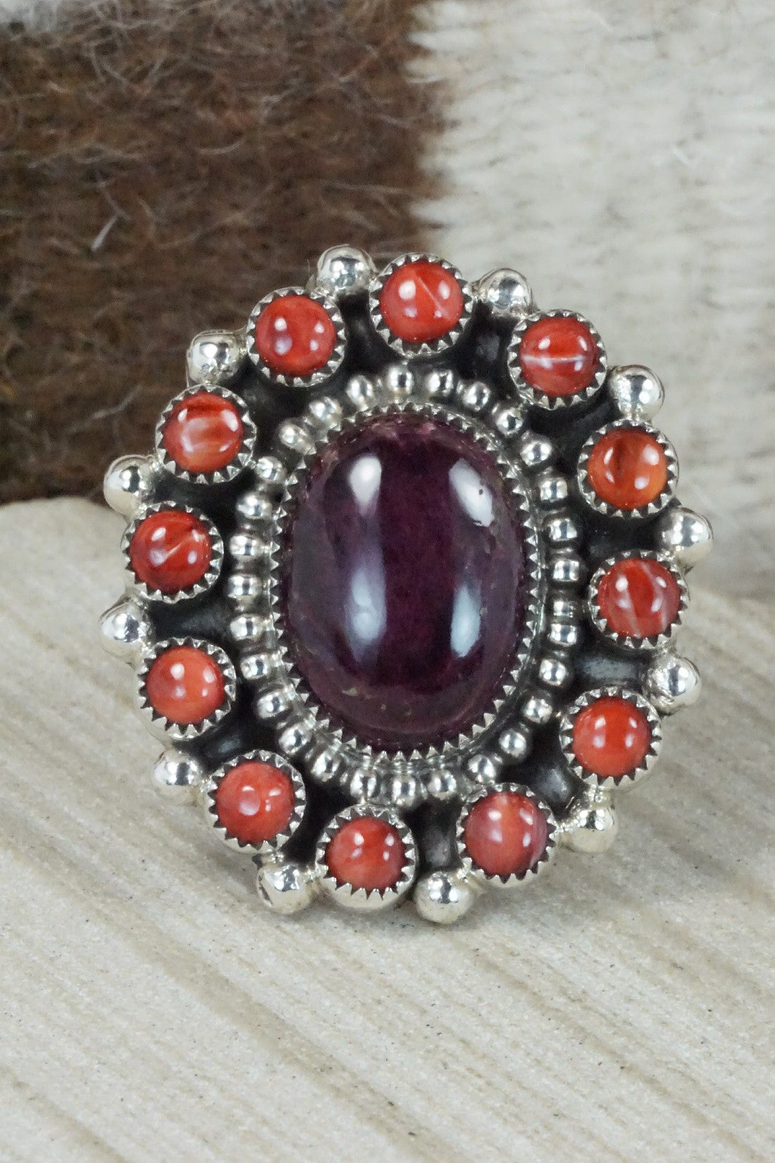 Spiny Oyster & Sterling Silver Ring - Sandra Parkett - Size 7 (Adj.)