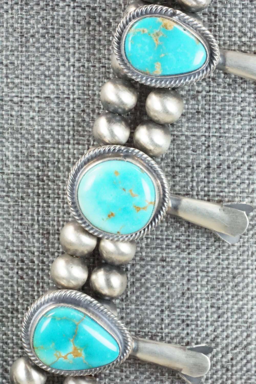 Turquoise & Sterling Silver Squash Blossom Necklace and Earrings - Thomas Francisco