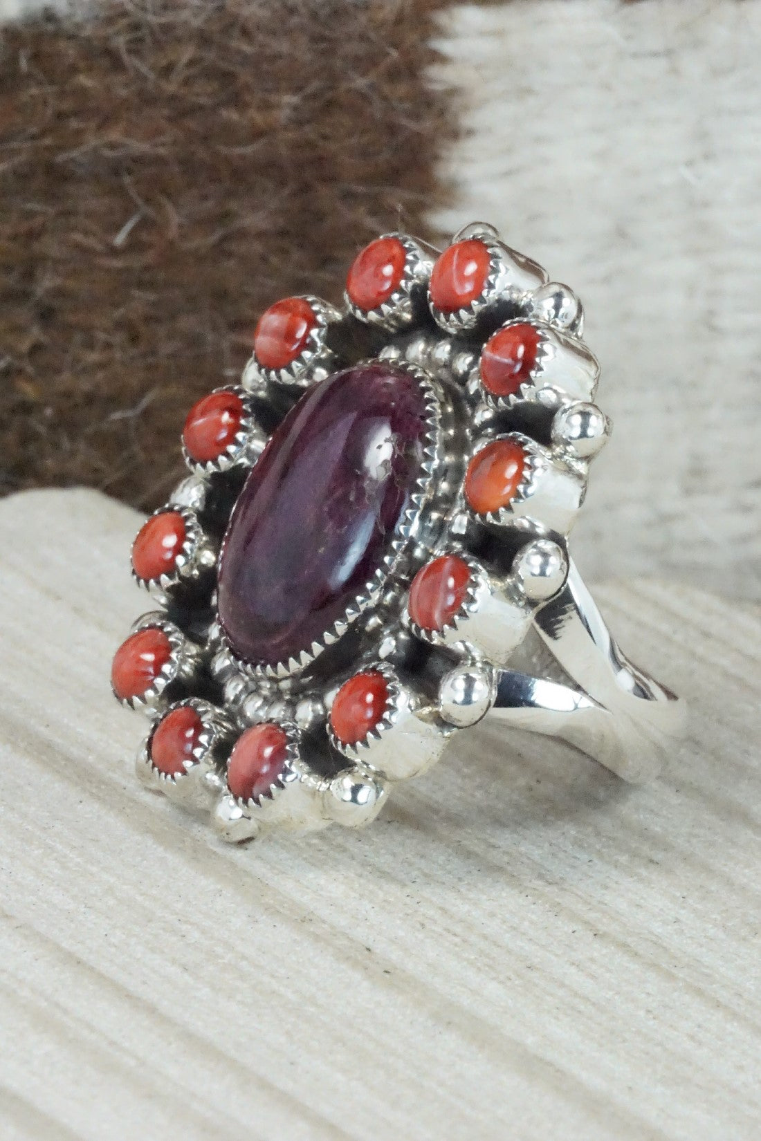 Spiny Oyster & Sterling Silver Ring - Sandra Parkett - Size 7 (Adj.)