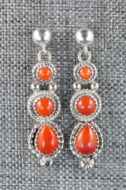 Coral & Sterling Silver Earrings - Circle J. W.