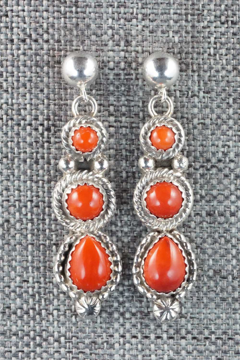 Coral & Sterling Silver Earrings - Circle J. W.