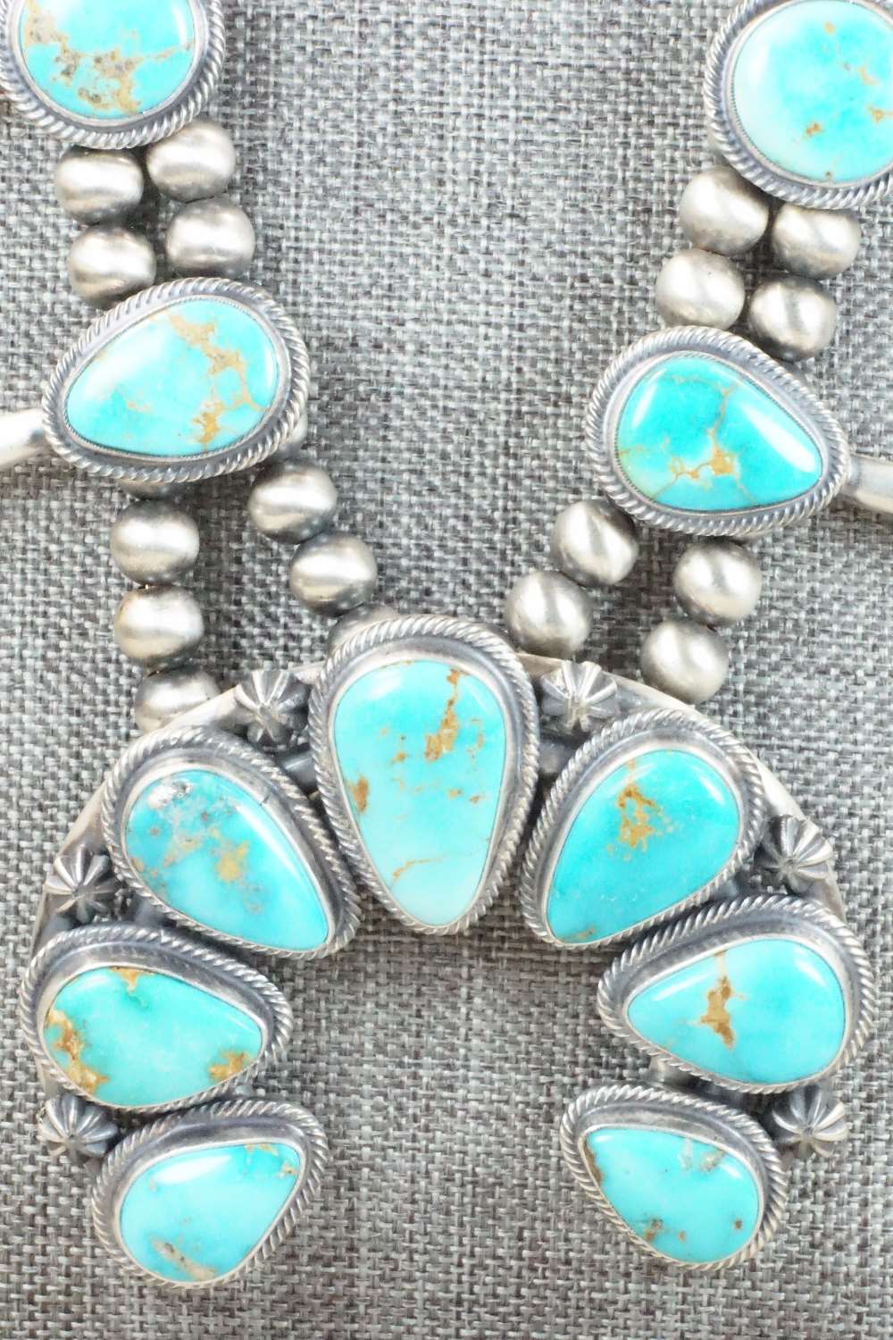 Turquoise & Sterling Silver Squash Blossom Necklace and Earrings - Thomas Francisco