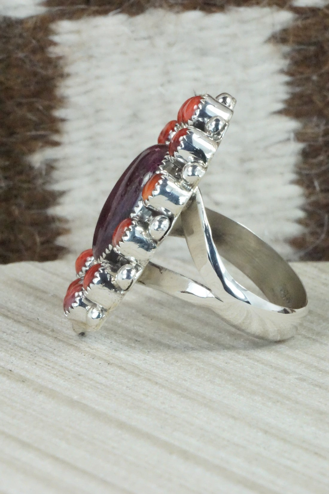 Spiny Oyster & Sterling Silver Ring - Sandra Parkett - Size 7 (Adj.)