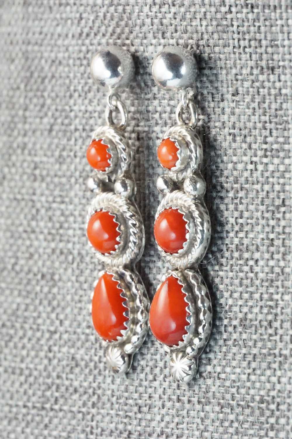 Coral & Sterling Silver Earrings - Circle J. W.