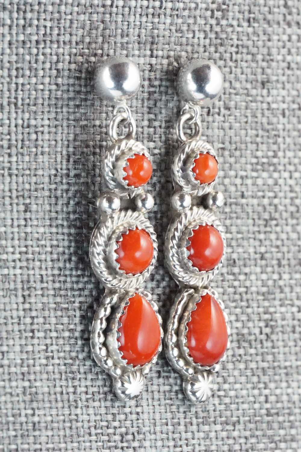 Coral & Sterling Silver Earrings - Circle J. W.