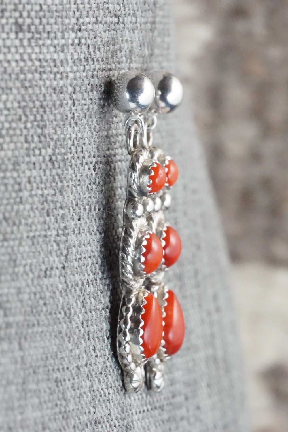 Coral & Sterling Silver Earrings - Circle J. W.