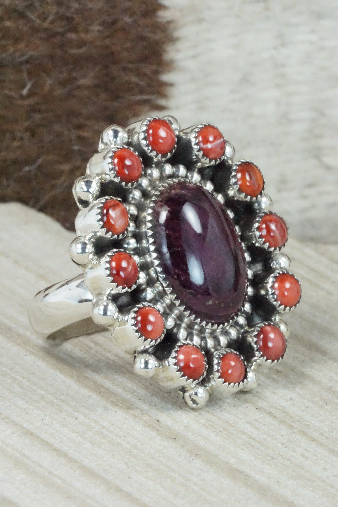 Spiny Oyster & Sterling Silver Ring - Sandra Parkett - Size 7 (Adj.)