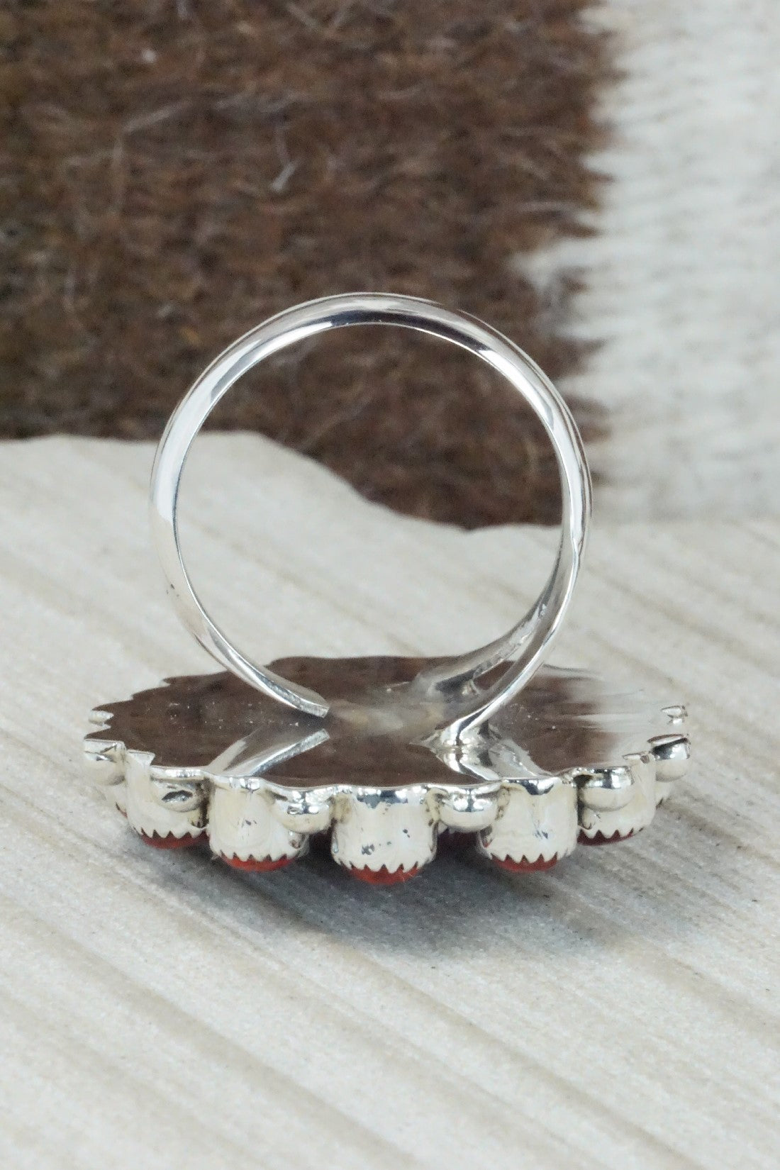 Spiny Oyster & Sterling Silver Ring - Sandra Parkett - Size 7 (Adj.)