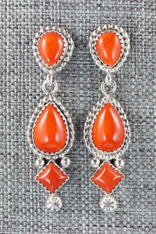 Coral & Sterling Silver Earrings - Circle J. W.