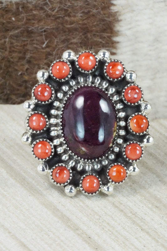 Spiny Oyster & Sterling Silver Ring - Sandra Parkett - Size 9 (Adj.)