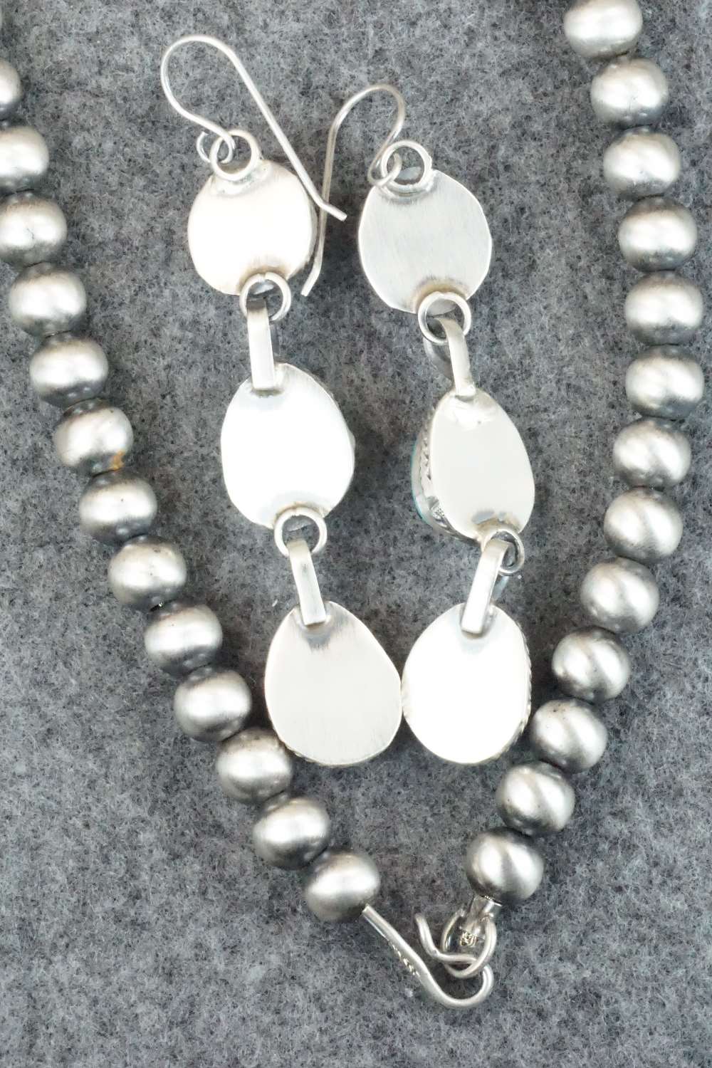 Turquoise & Sterling Silver Squash Blossom Necklace and Earrings - Thomas Francisco
