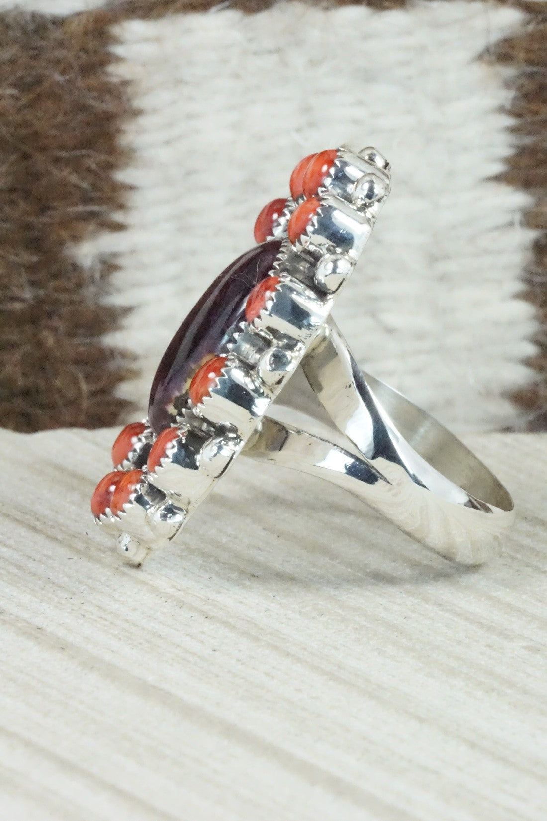 Spiny Oyster & Sterling Silver Ring - Sandra Parkett - Size 9 (Adj.)