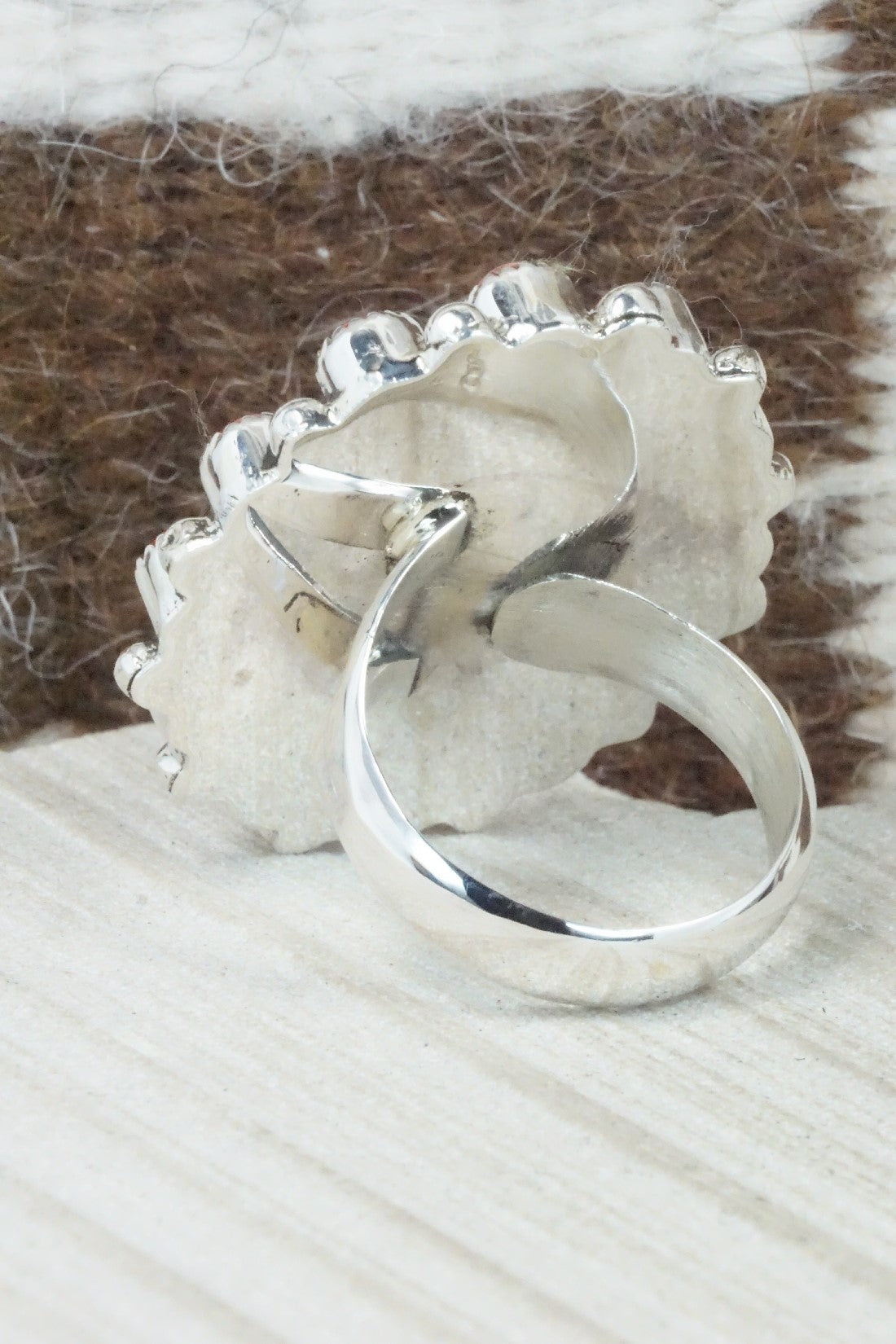 Spiny Oyster & Sterling Silver Ring - Sandra Parkett - Size 9 (Adj.)
