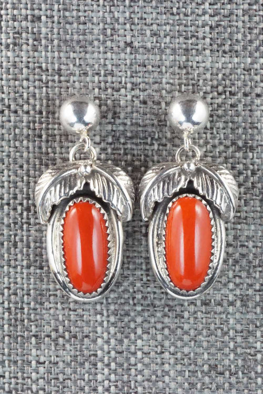 Coral & Sterling Silver Earrings - Circle J. W.