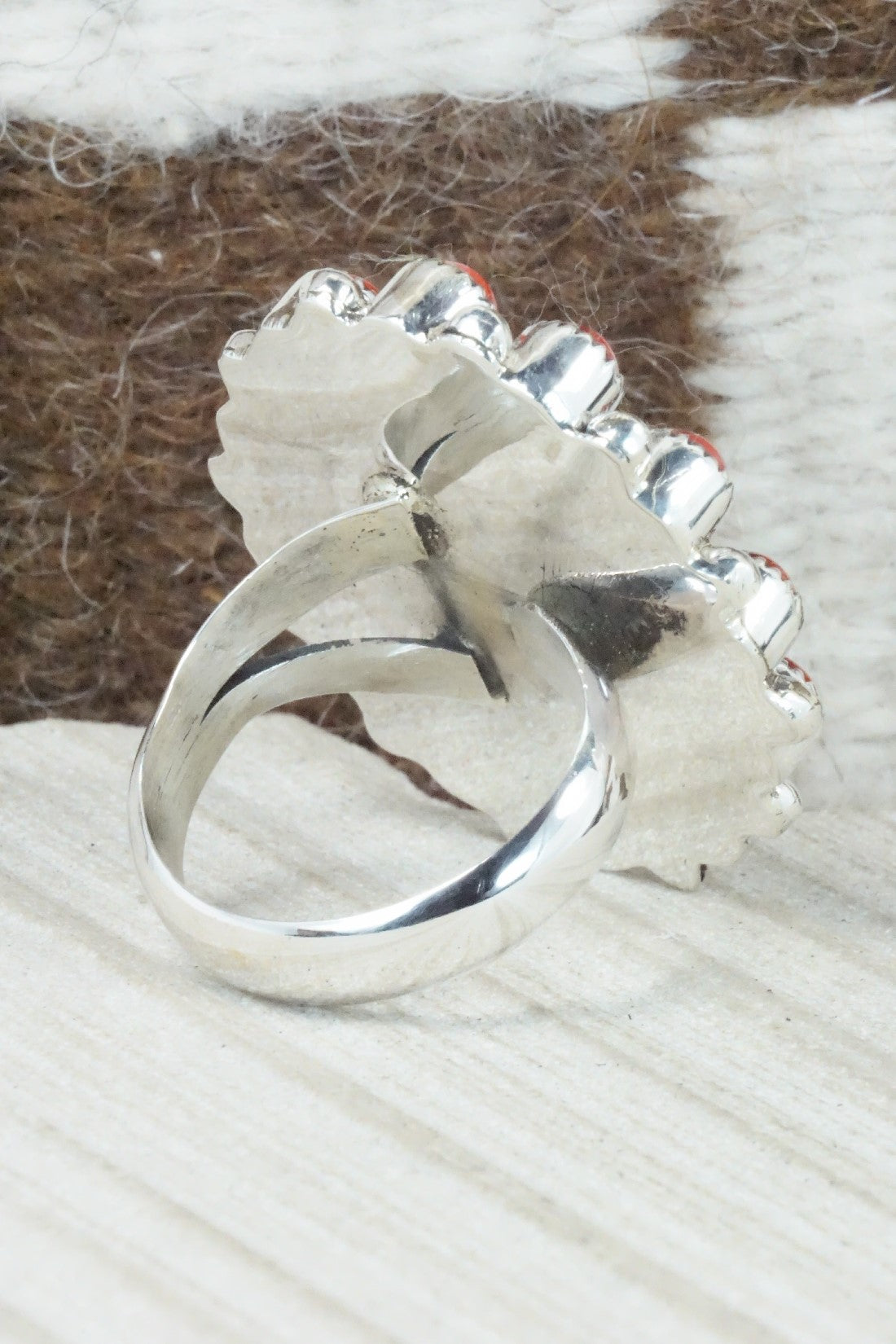 Spiny Oyster & Sterling Silver Ring - Sandra Parkett - Size 9 (Adj.)