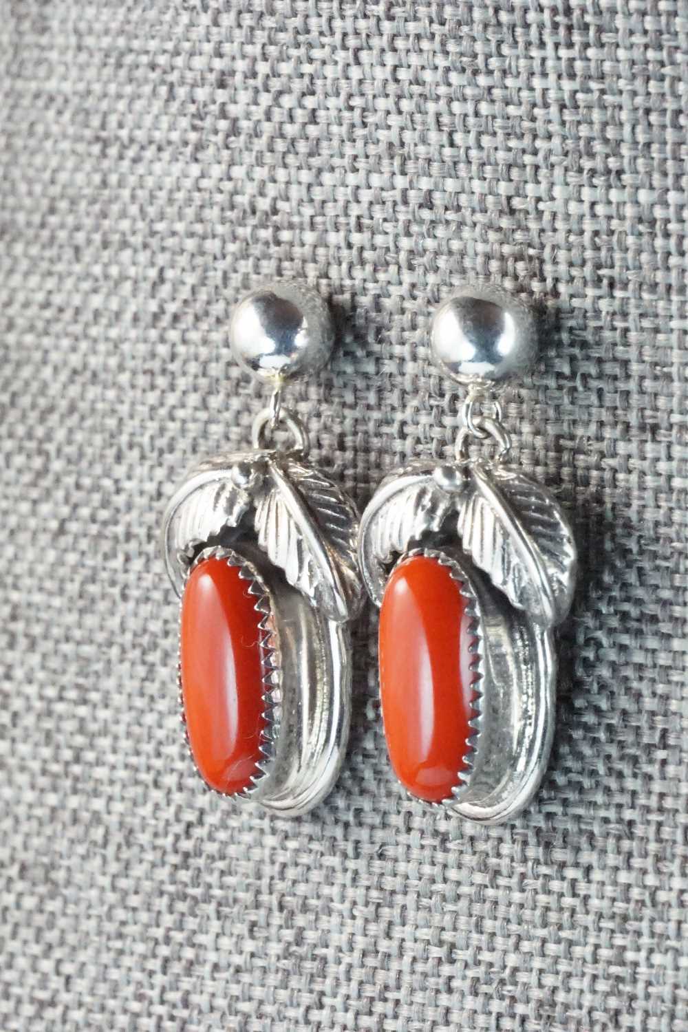 Coral & Sterling Silver Earrings - Circle J. W.