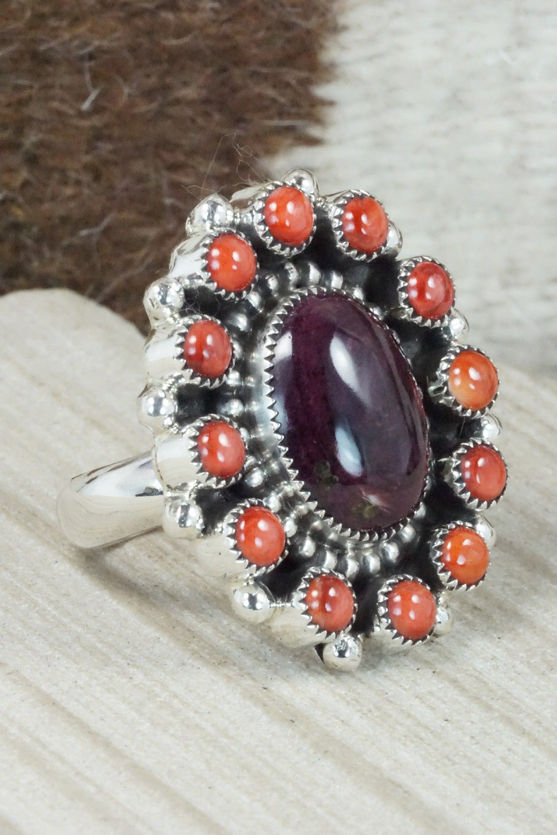 Spiny Oyster & Sterling Silver Ring - Sandra Parkett - Size 9 (Adj.)