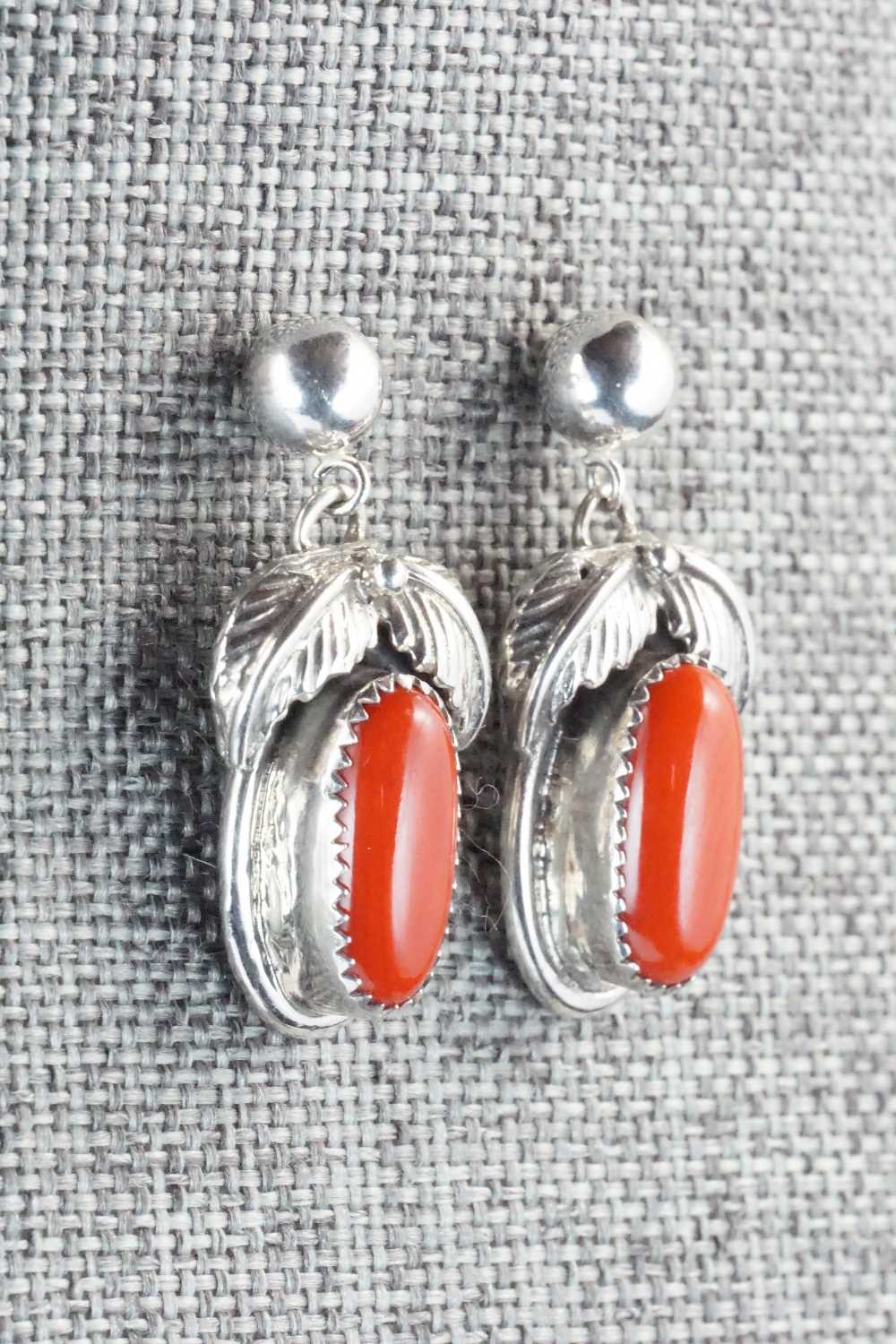 Coral & Sterling Silver Earrings - Circle J. W.