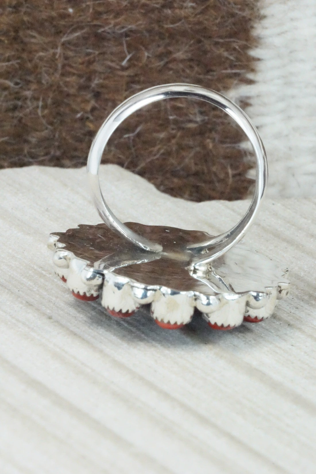 Spiny Oyster & Sterling Silver Ring - Sandra Parkett - Size 9 (Adj.)