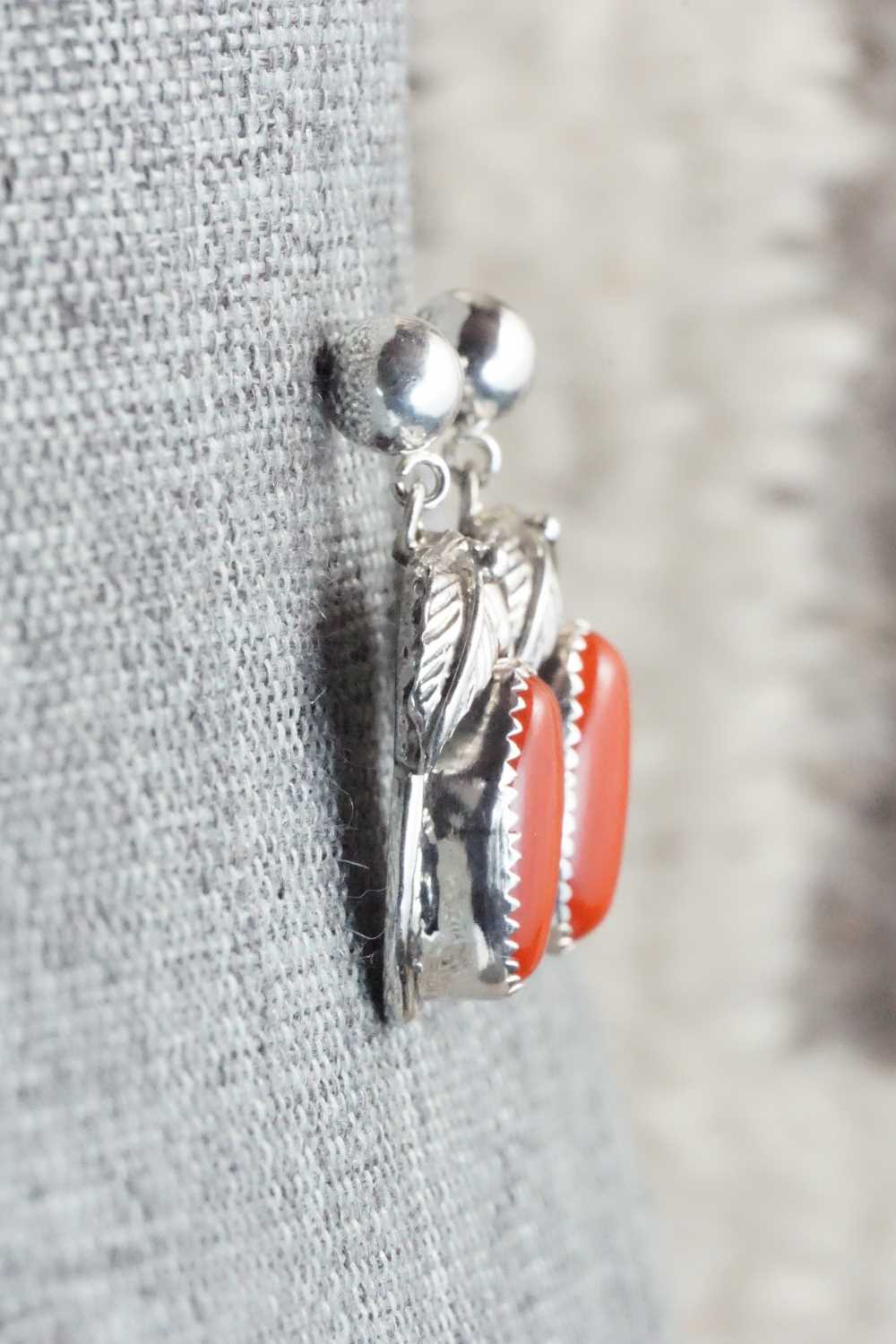 Coral & Sterling Silver Earrings - Circle J. W.