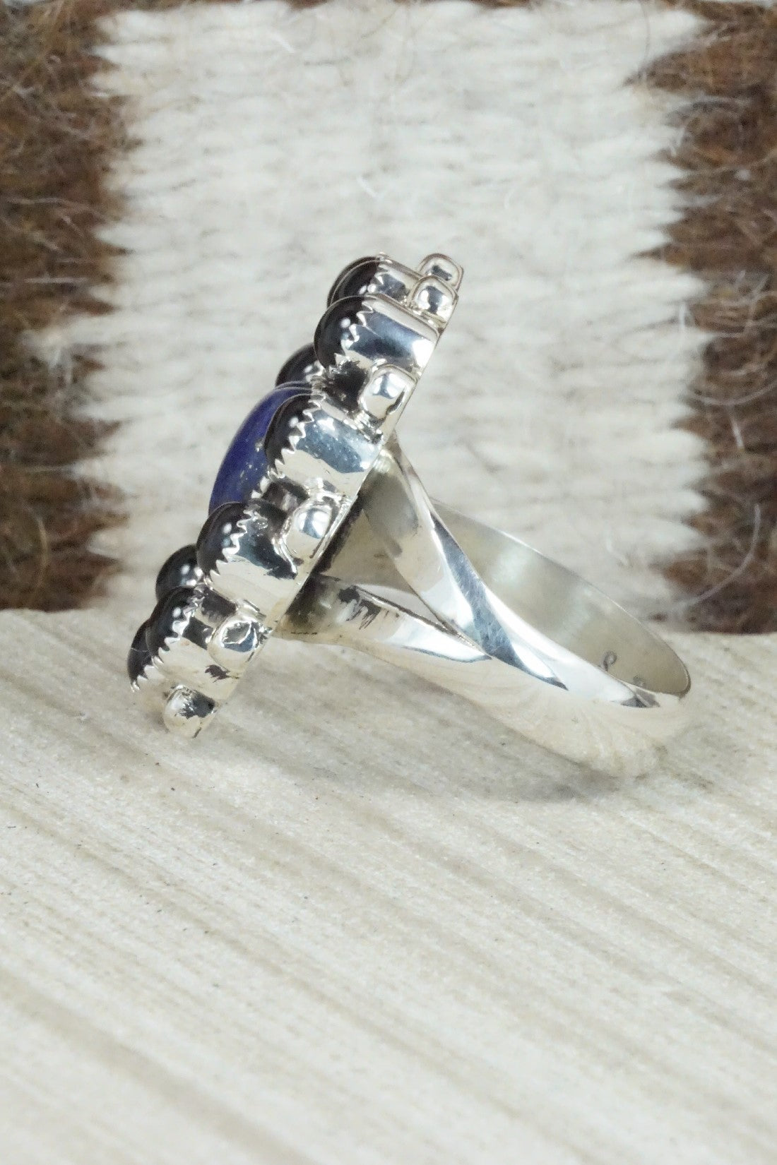 Onyx, Lapis & Sterling Silver Ring - Sandra Parkett - Size 8 (Adj.)