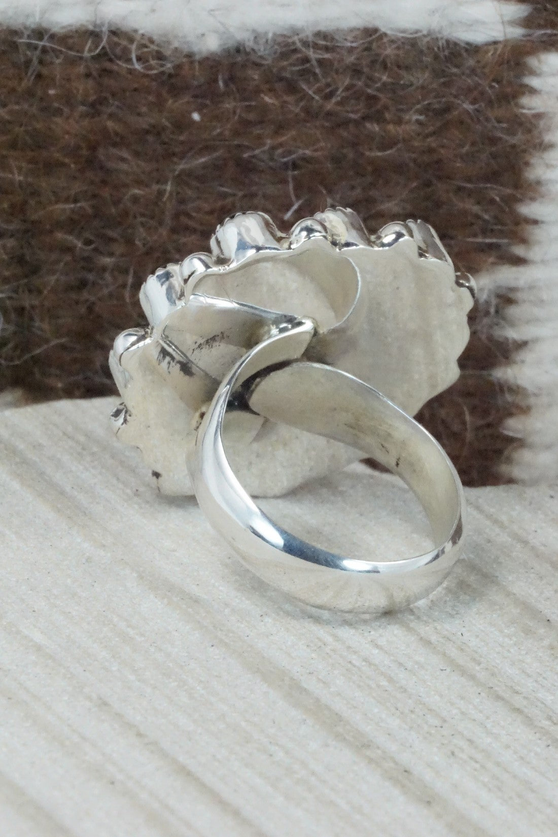 Onyx, Lapis & Sterling Silver Ring - Sandra Parkett - Size 8 (Adj.)