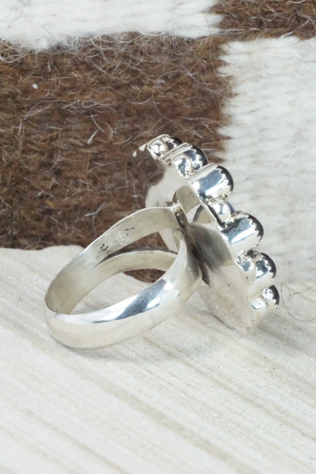 Onyx, Lapis & Sterling Silver Ring - Sandra Parkett - Size 8 (Adj.)