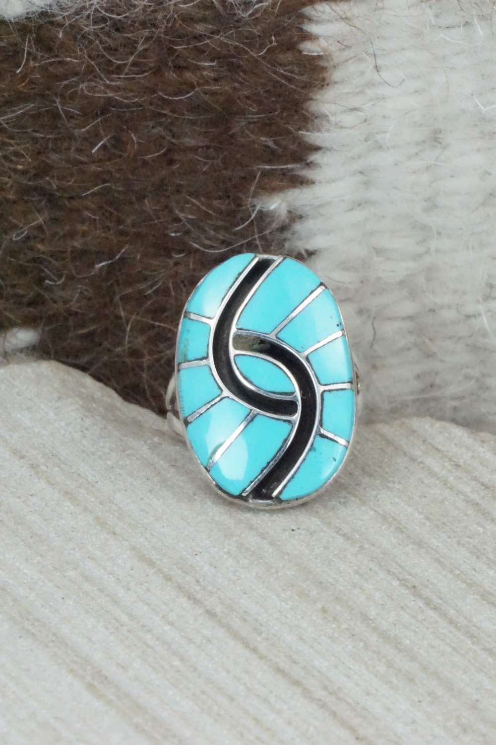 Turquoise & Sterling Silver Inlay Ring - Amy Wesley - Size 6.25